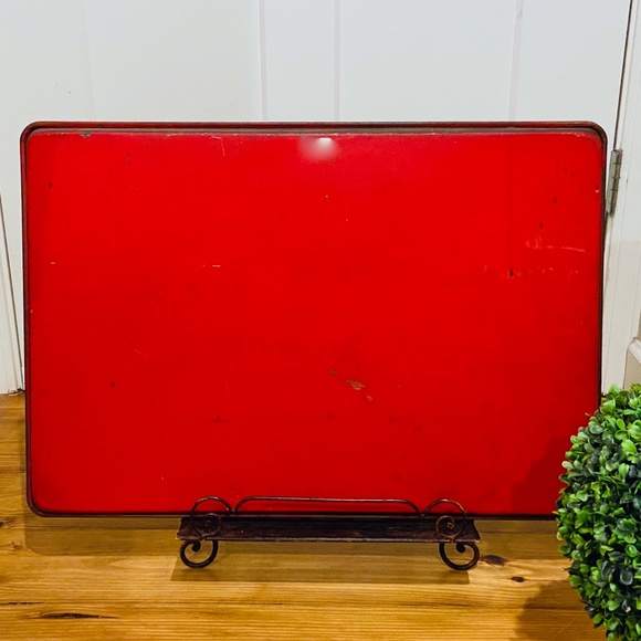 F1-RARE LARGE Antique French Red Tole Tray Polo Players & Horses - Picture 7 of 8